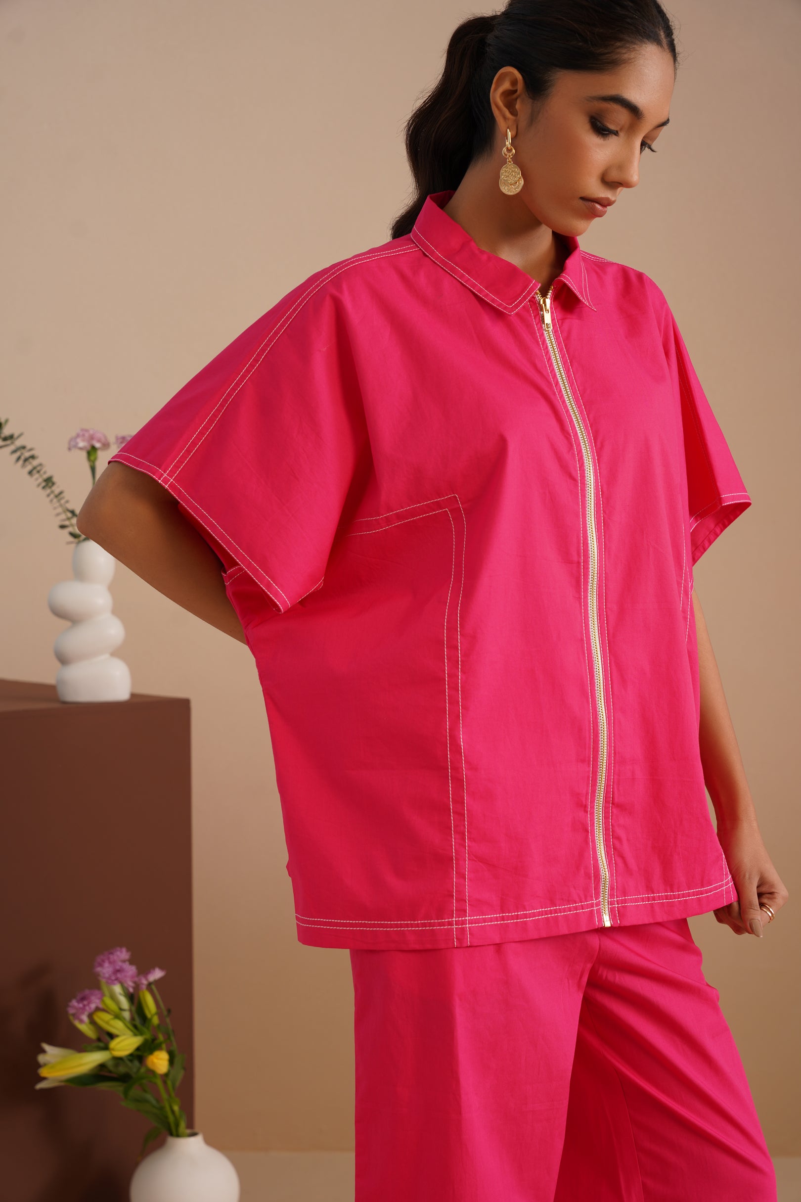 Dual-stitch Detailing Poplin Set