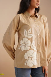 Raglan Sleeve Poplin Shirt With Embroidered Motifs