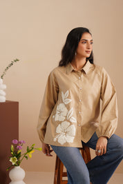 Raglan Sleeve Poplin Shirt With Embroidered Motifs
