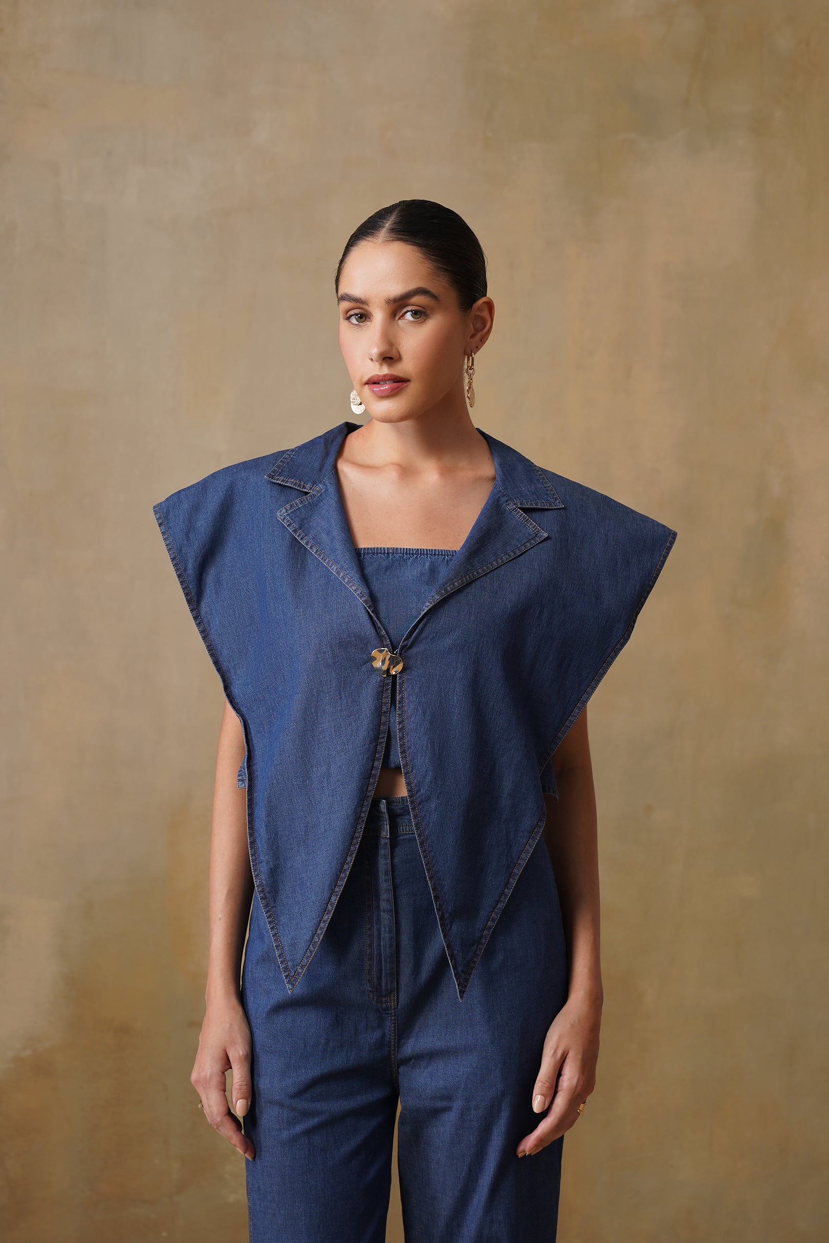 Denim Wide Shoulder Vest