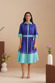Dual Color Poplin Shirt Dress