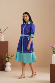 Dual Color Poplin Shirt Dress