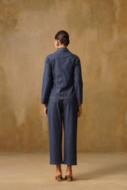 Pleated Wide Collar Denim Set