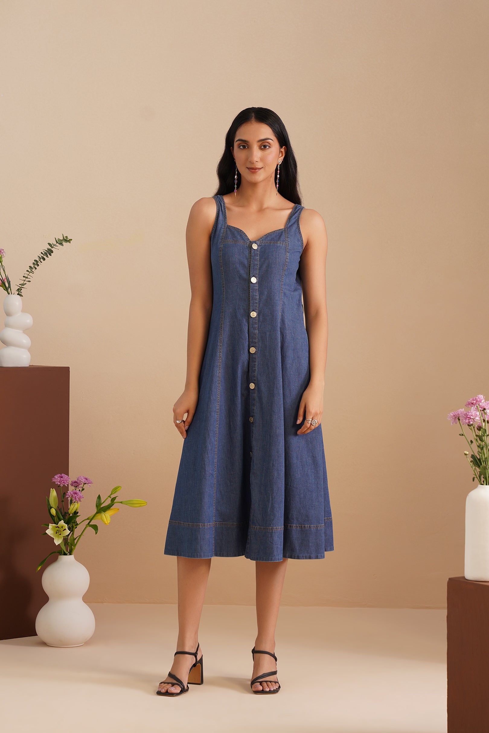 Denim Sweetheart Neck  Dress