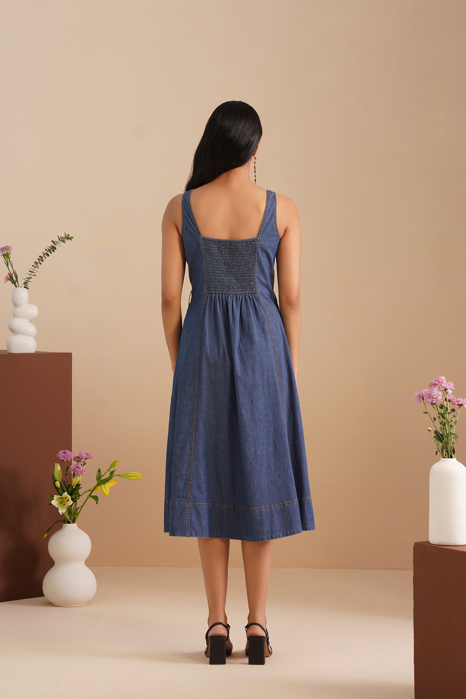Denim Sweetheart Neck  Dress