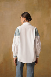 Oversized Cotton Shirt With Denim Inserts
