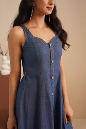 Denim Sweetheart Neck  Dress