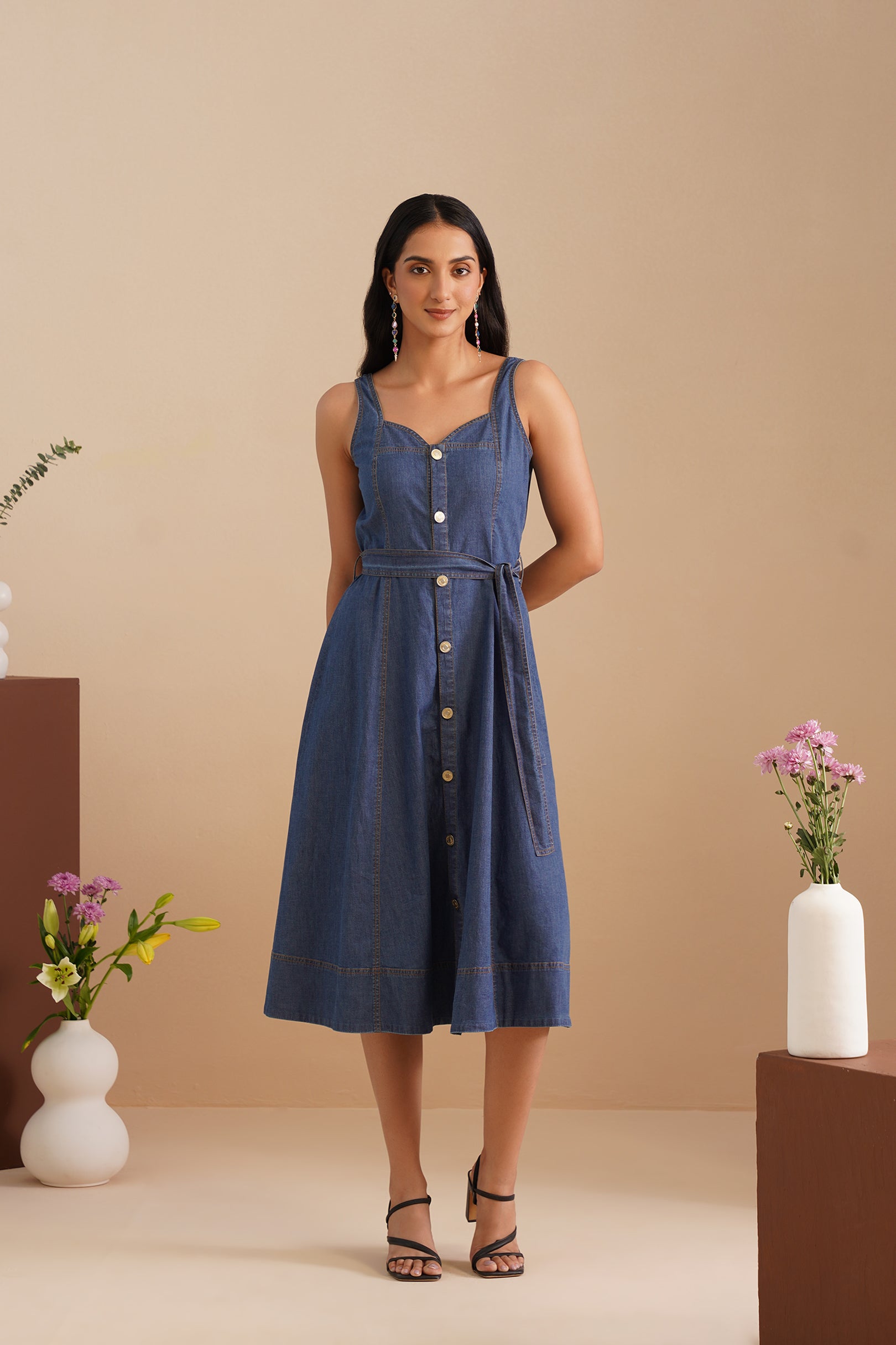 Denim Sweetheart Neck  Dress