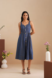 Denim Sweetheart Neck  Dress