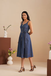 Denim Sweetheart Neck  Dress
