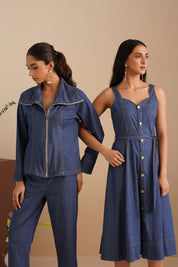Denim Sweetheart Neck  Dress