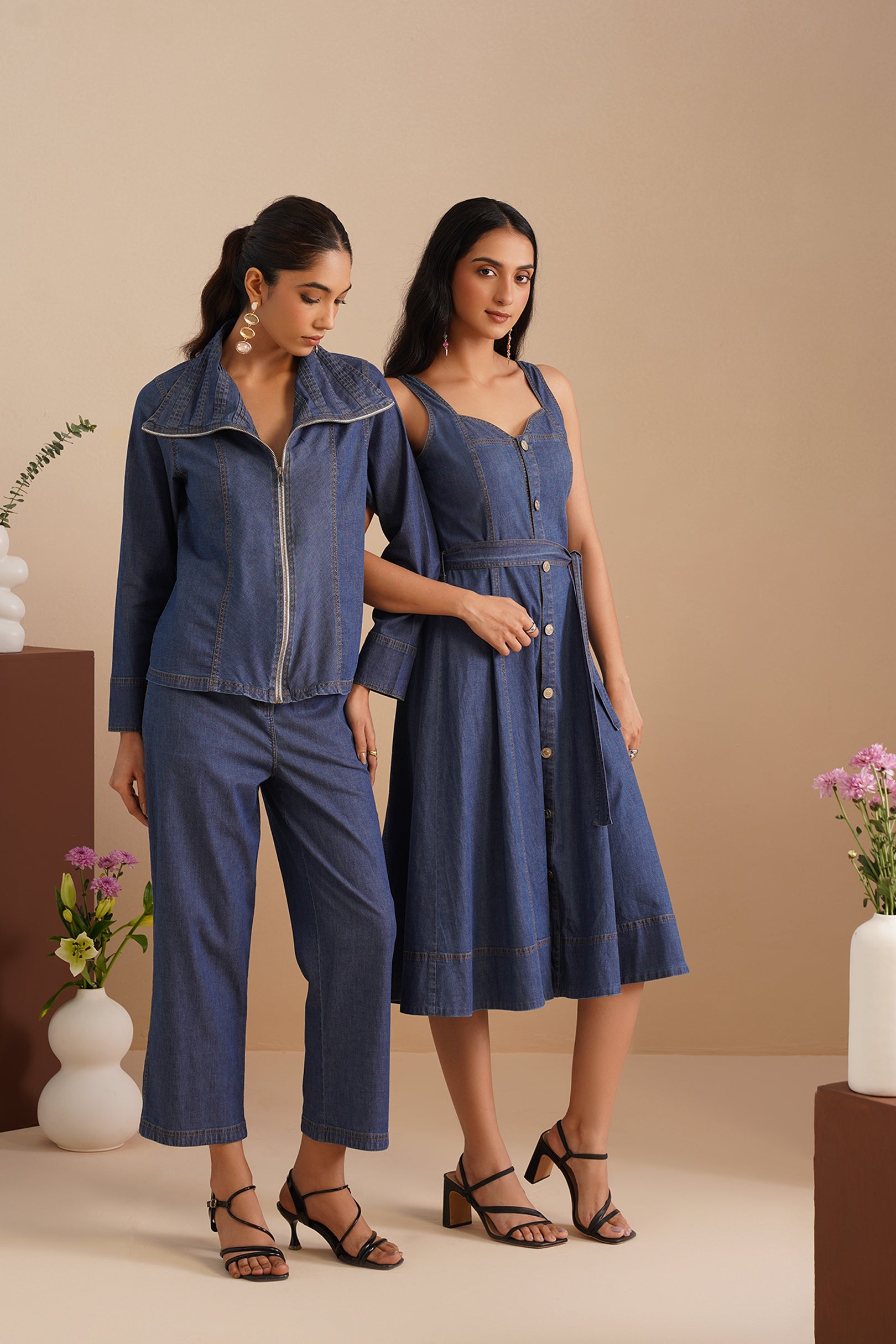 Denim Sweetheart Neck  Dress