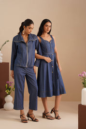 Denim Sweetheart Neck  Dress