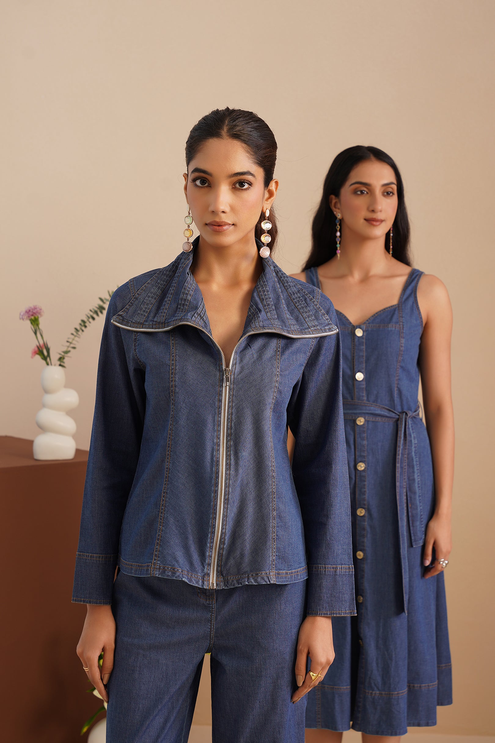 Denim Sweetheart Neck  Dress