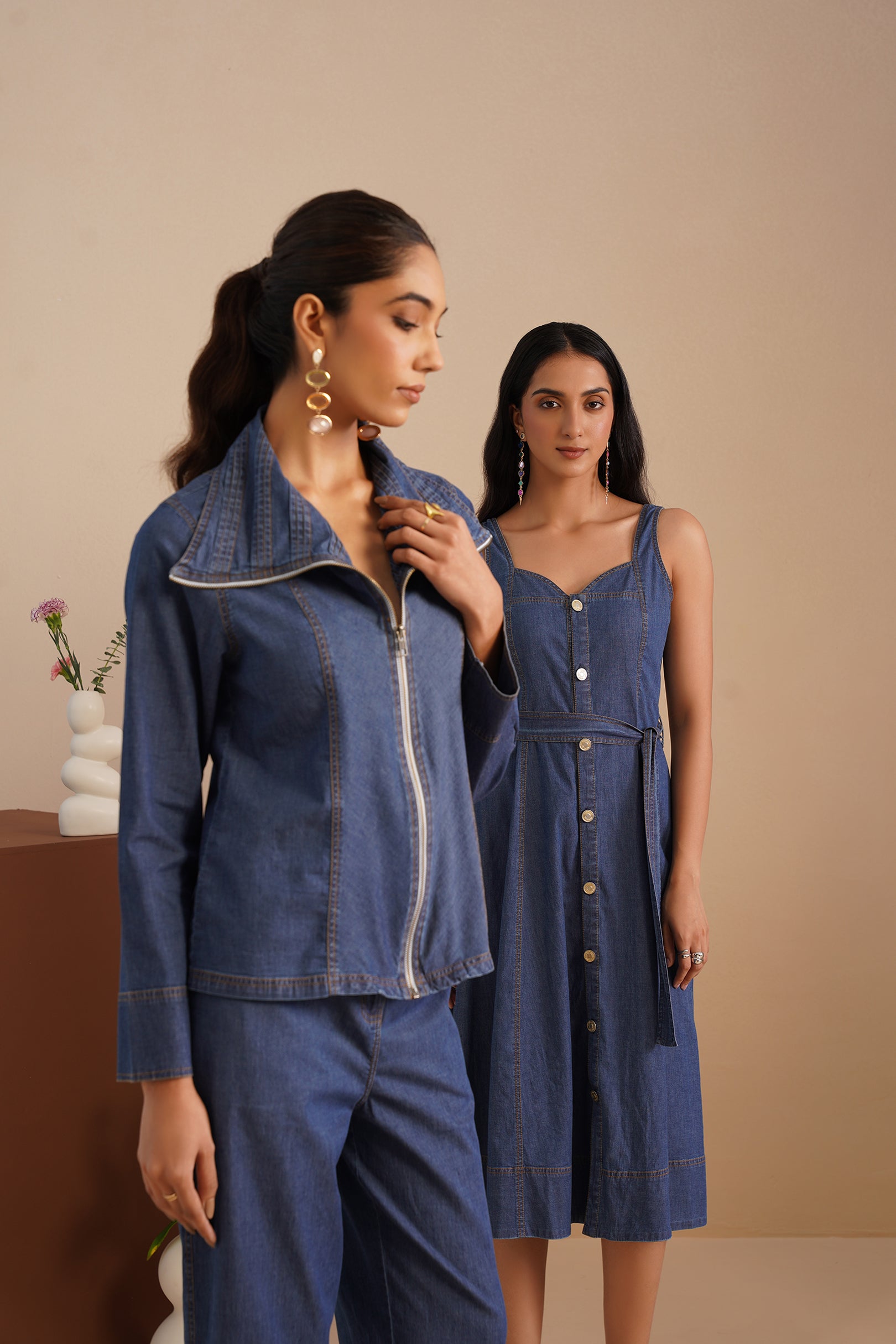 Denim Sweetheart Neck  Dress
