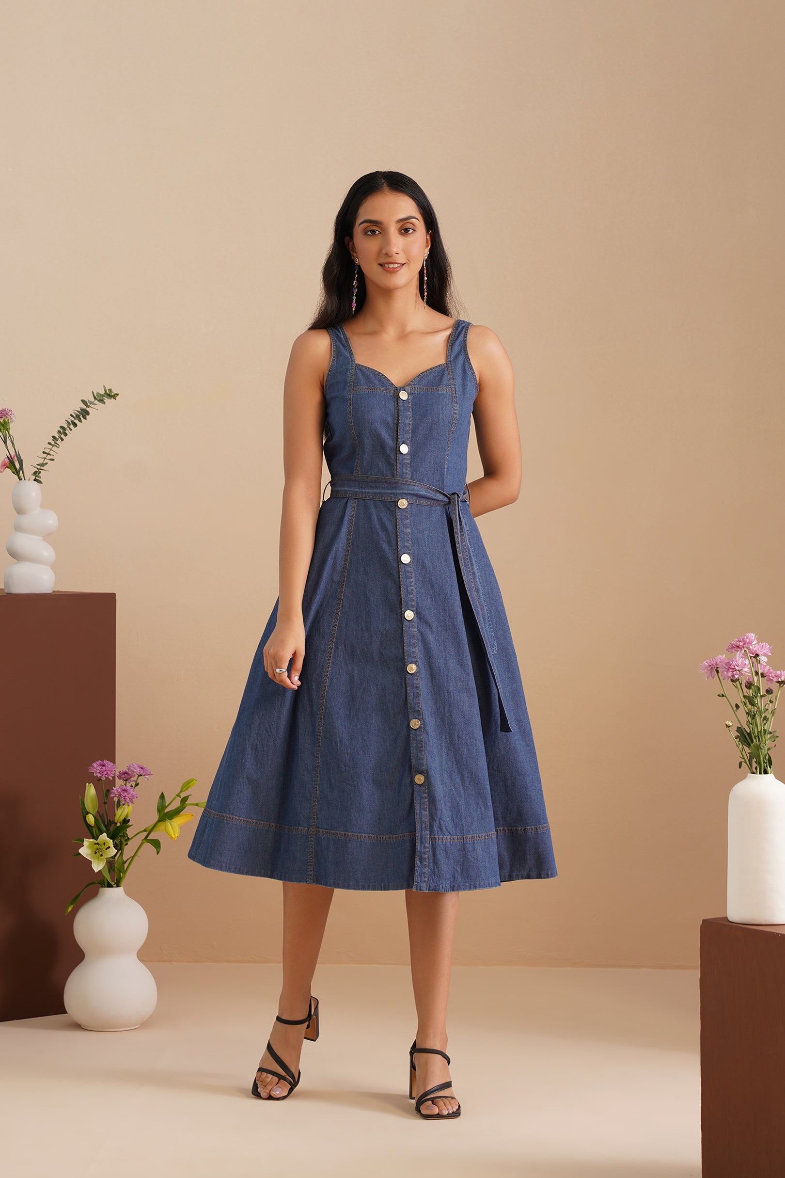 Denim Sweetheart Neck  Dress
