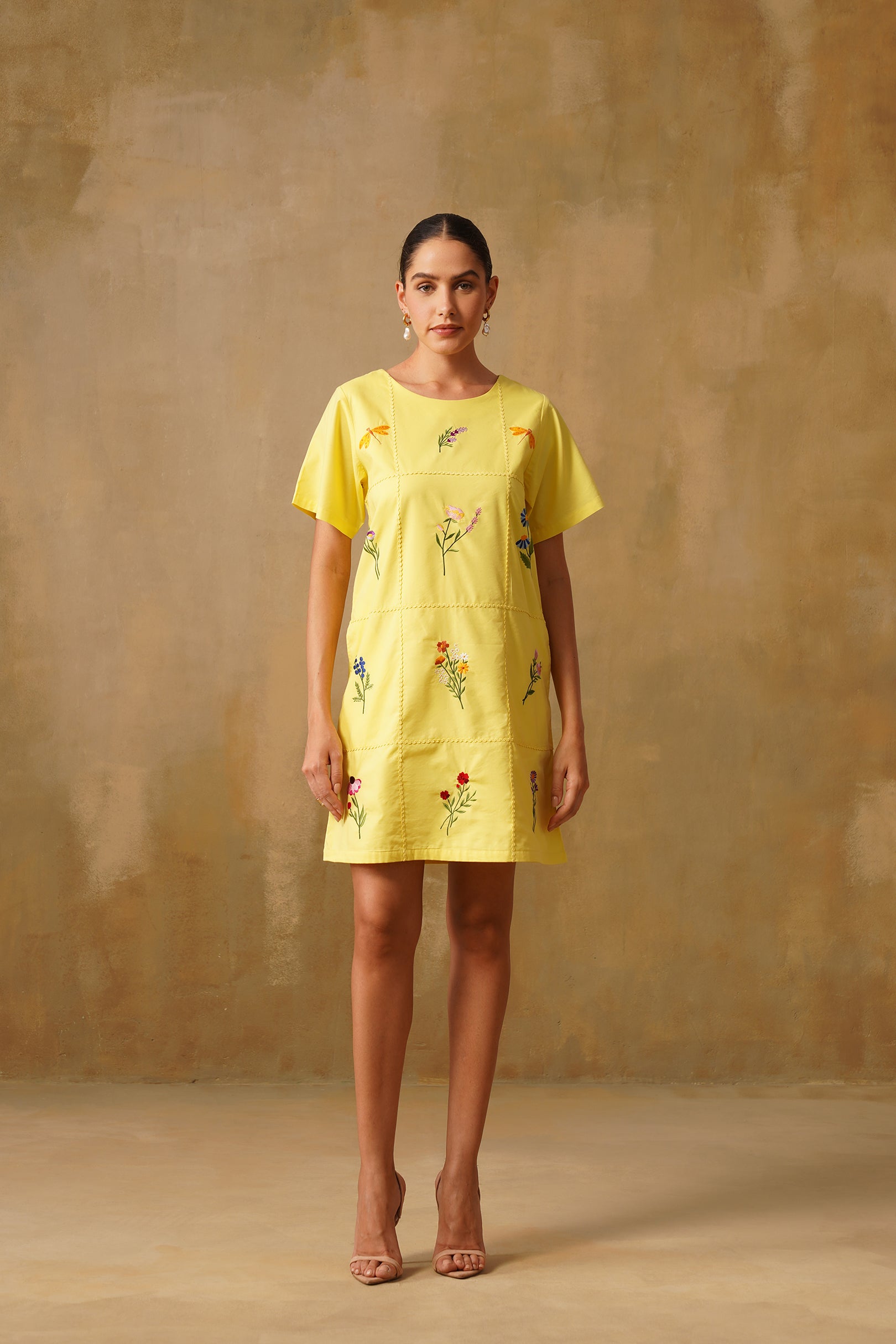 Embroidered Poplin Box Dress With Intricate Lace Framework