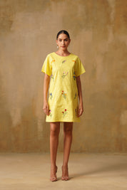 Embroidered Poplin Box Dress With Intricate Lace Framework