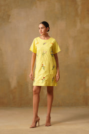 Embroidered Poplin Box Dress With Intricate Lace Framework