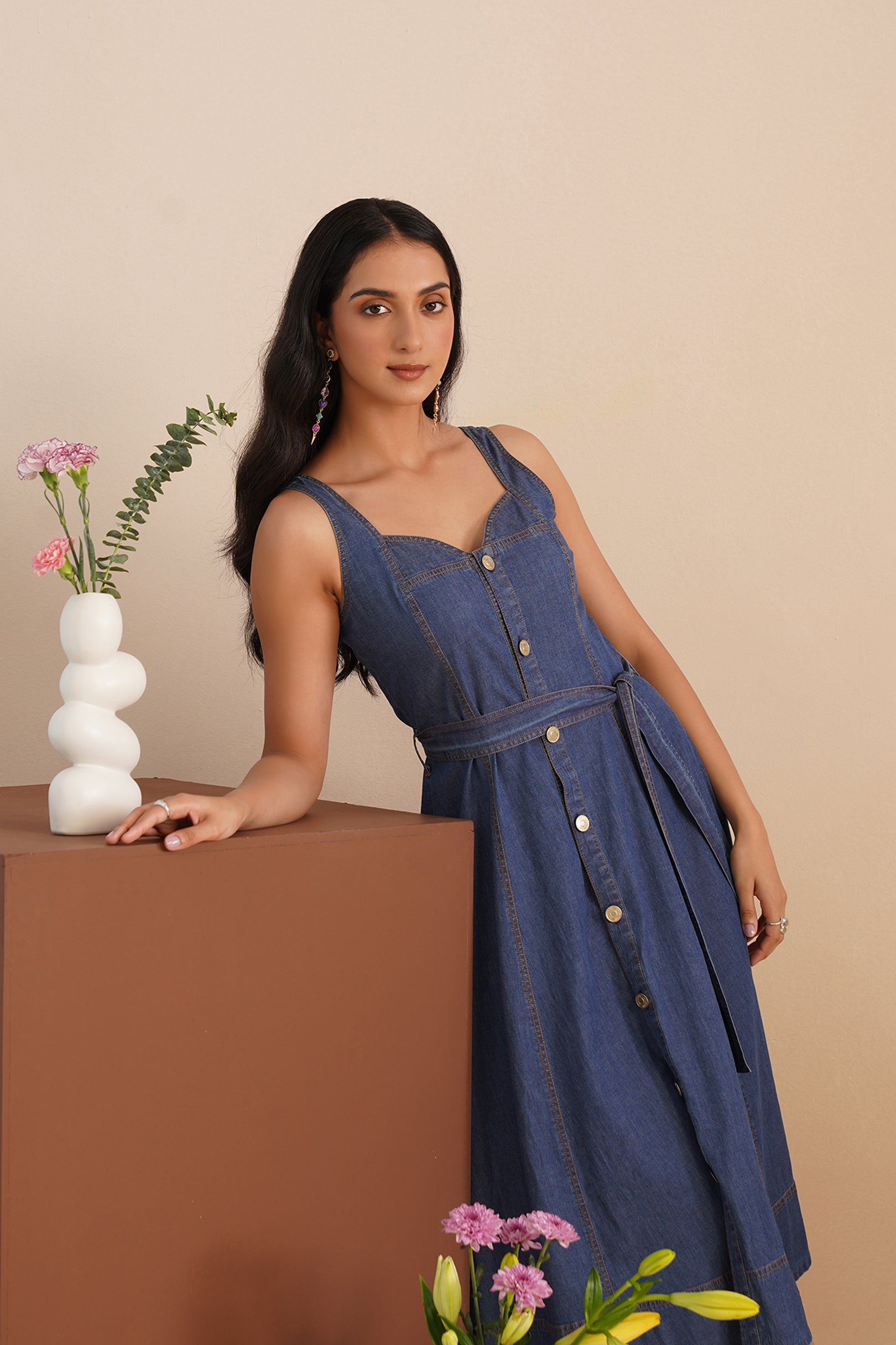 Denim Sweetheart Neck  Dress