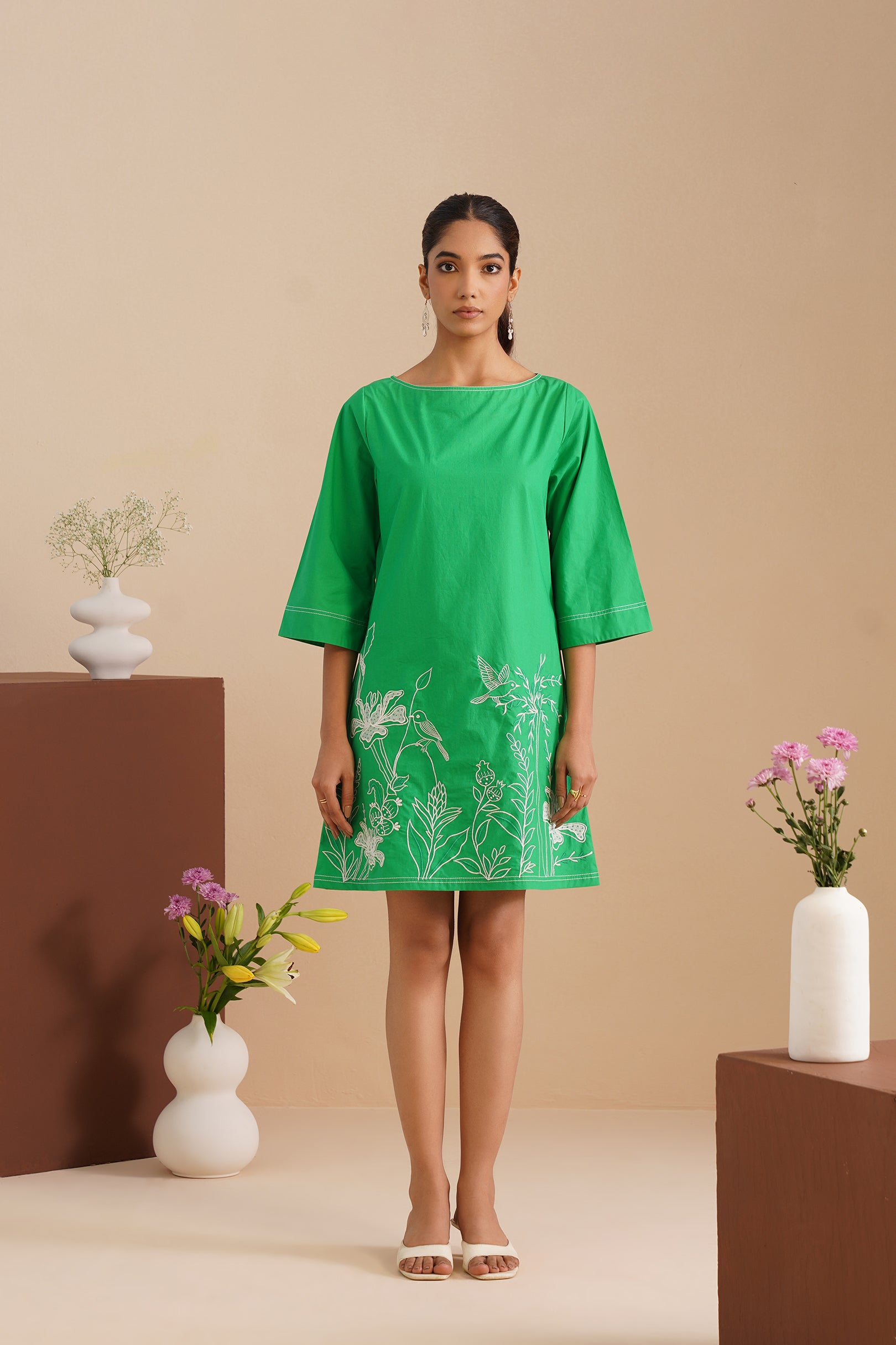 Poplin Boat Neck Box Dress