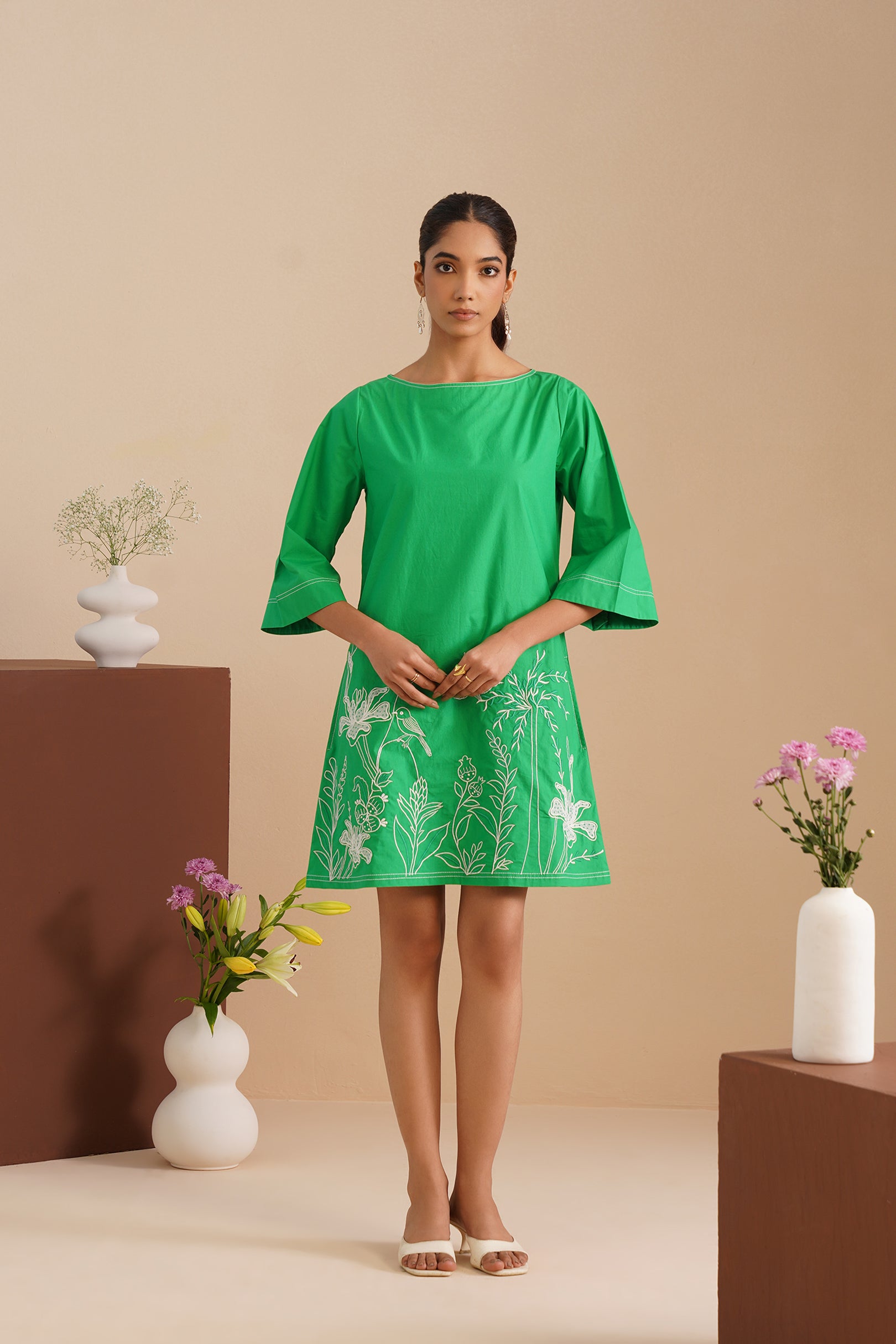 Poplin Boat Neck Box Dress