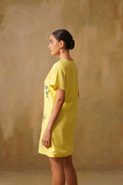 Embroidered Poplin Box Dress With Intricate Lace Framework