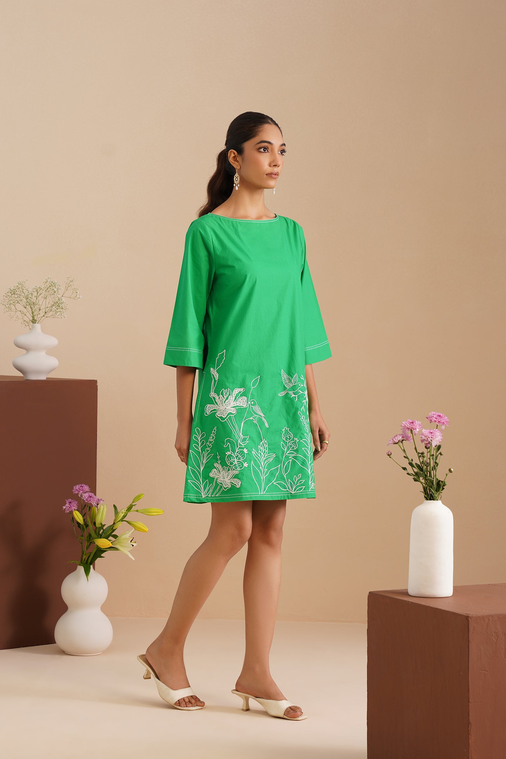 Poplin Boat Neck Box Dress