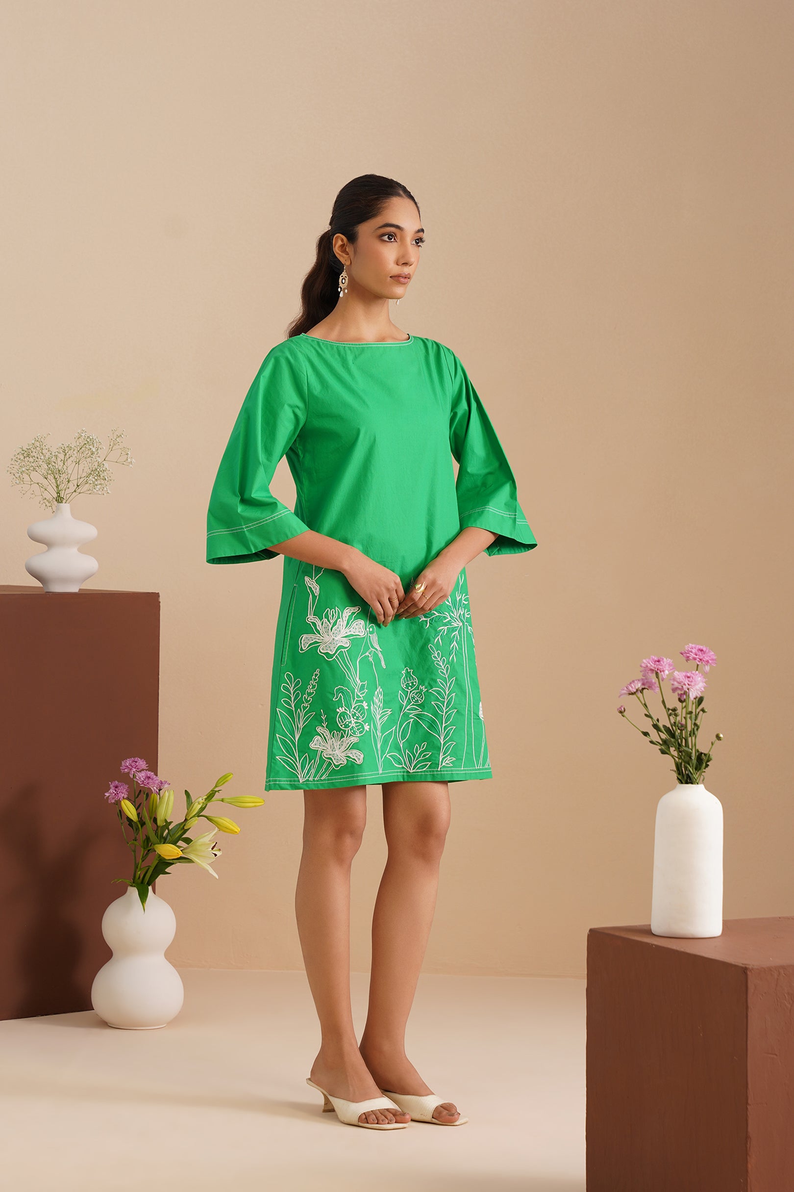 Poplin Boat Neck Box Dress