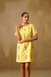 Embroidered Poplin Box Dress With Intricate Lace Framework