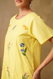 Embroidered Poplin Box Dress With Intricate Lace Framework