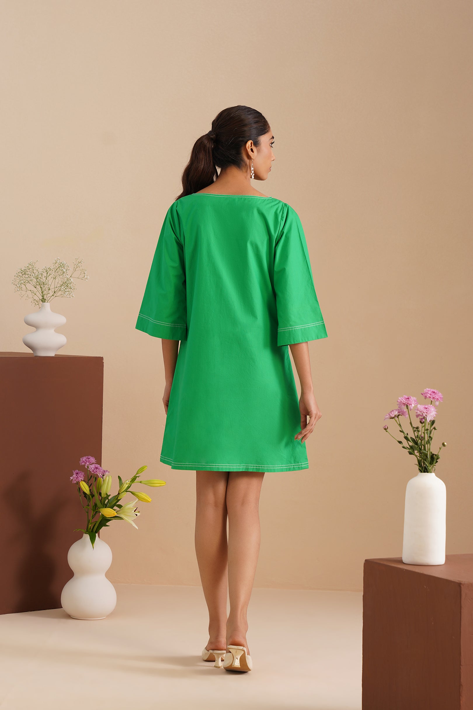 Poplin Boat Neck Box Dress