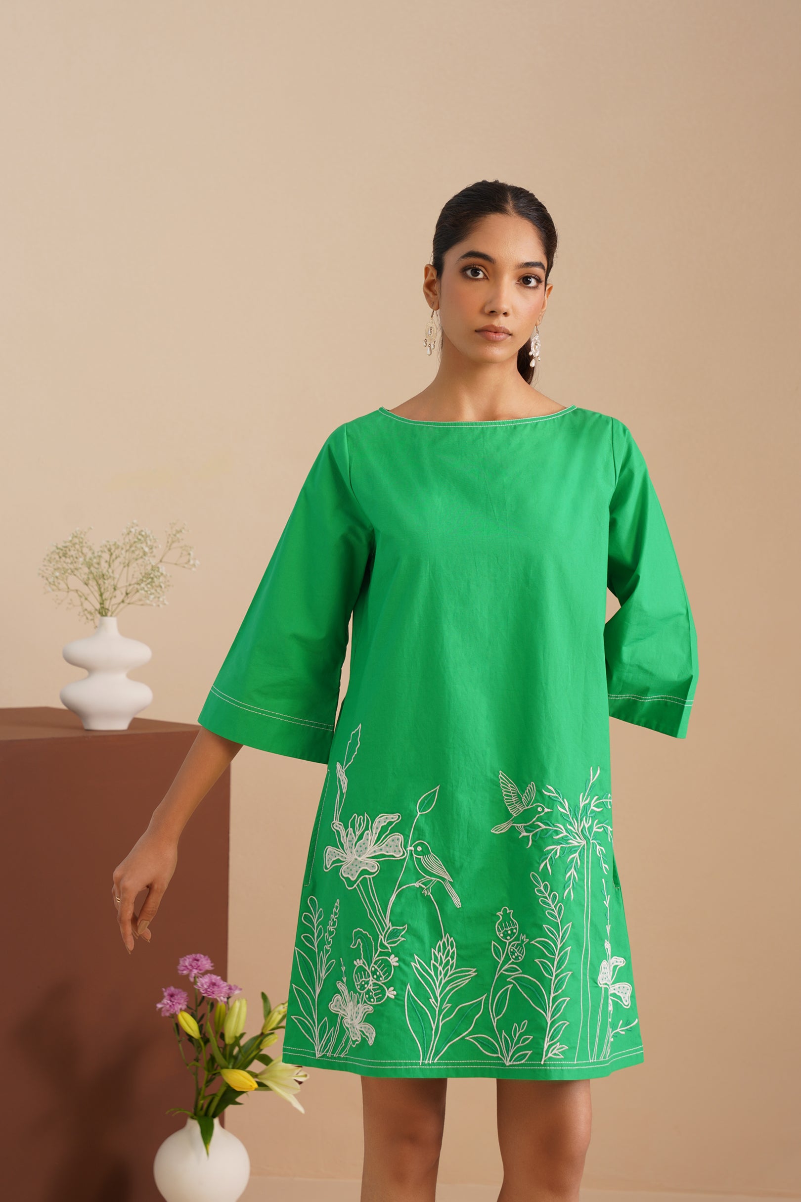 Poplin Boat Neck Box Dress