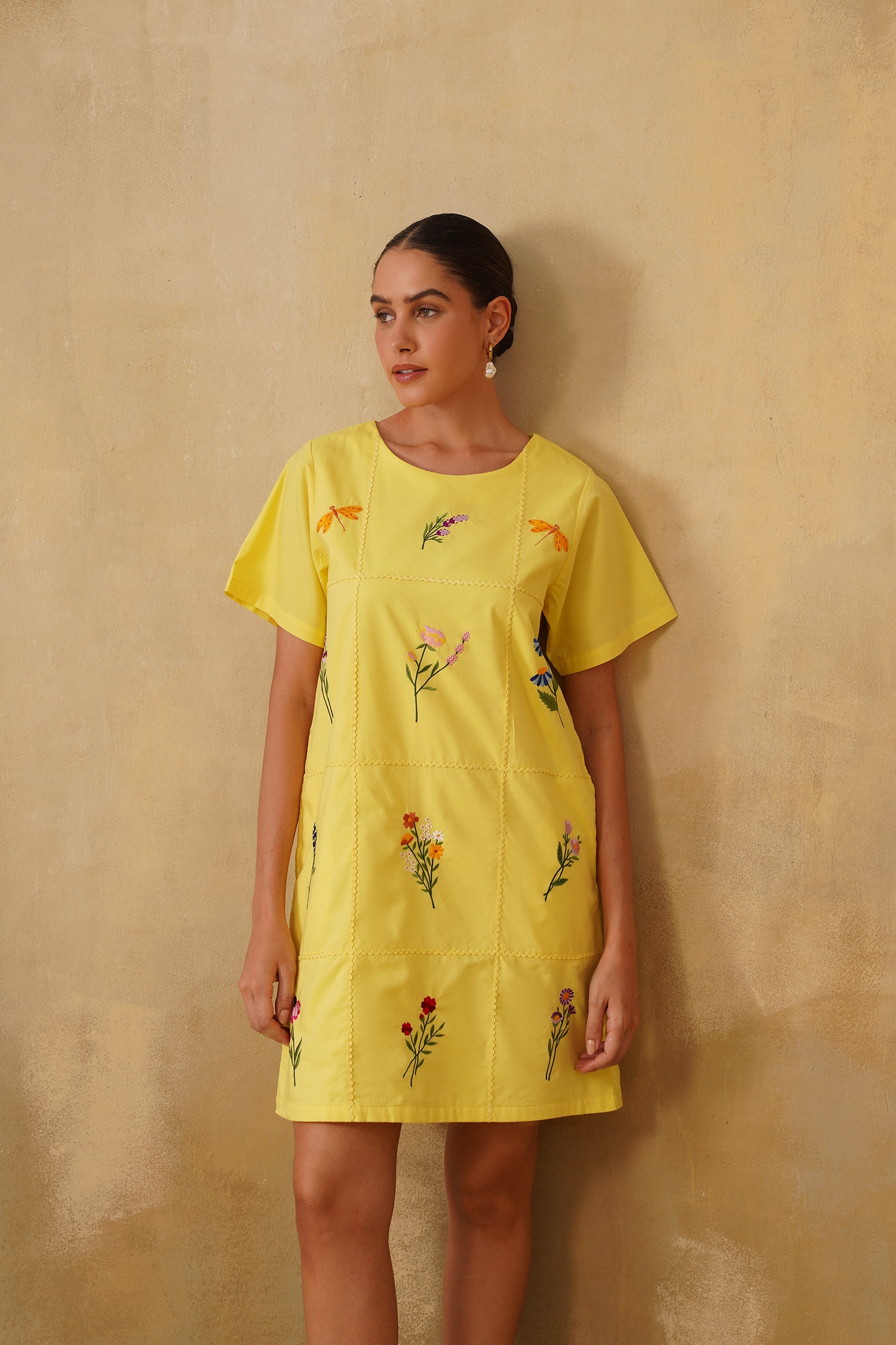 Embroidered Poplin Box Dress With Intricate Lace Framework