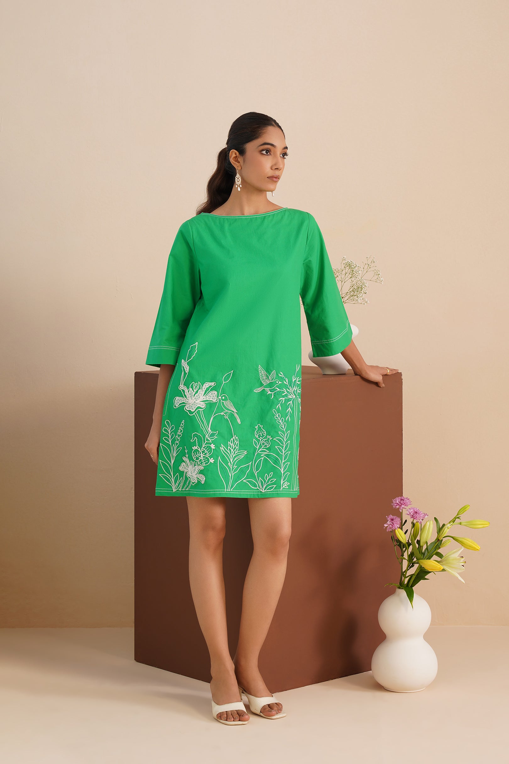 Poplin Boat Neck Box Dress
