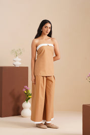 Dual Tone Poplin Corset With Wide-leg Pants