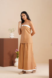 Dual Tone Poplin Corset With Wide-leg Pants