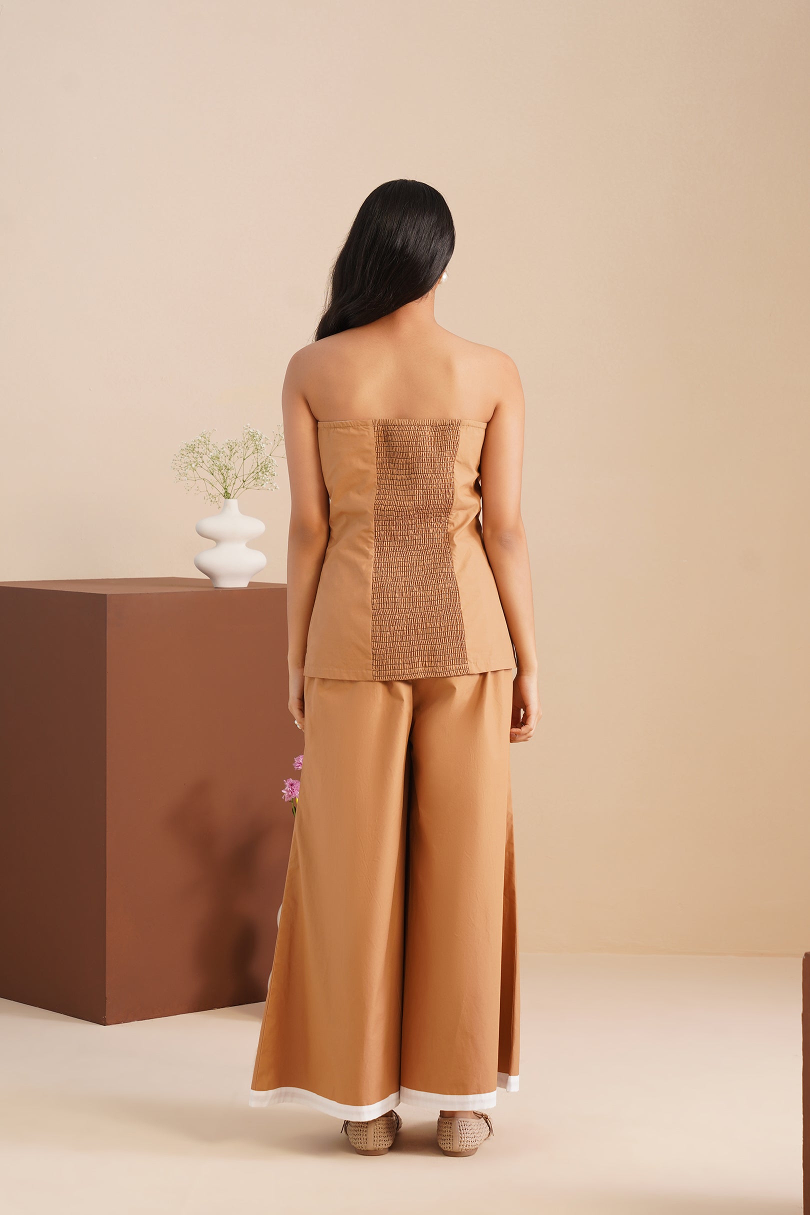 Dual Tone Poplin Corset With Wide-leg Pants