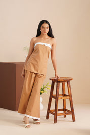 Dual Tone Poplin Corset With Wide-leg Pants