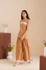 Dual Tone Poplin Corset With Wide-leg Pants