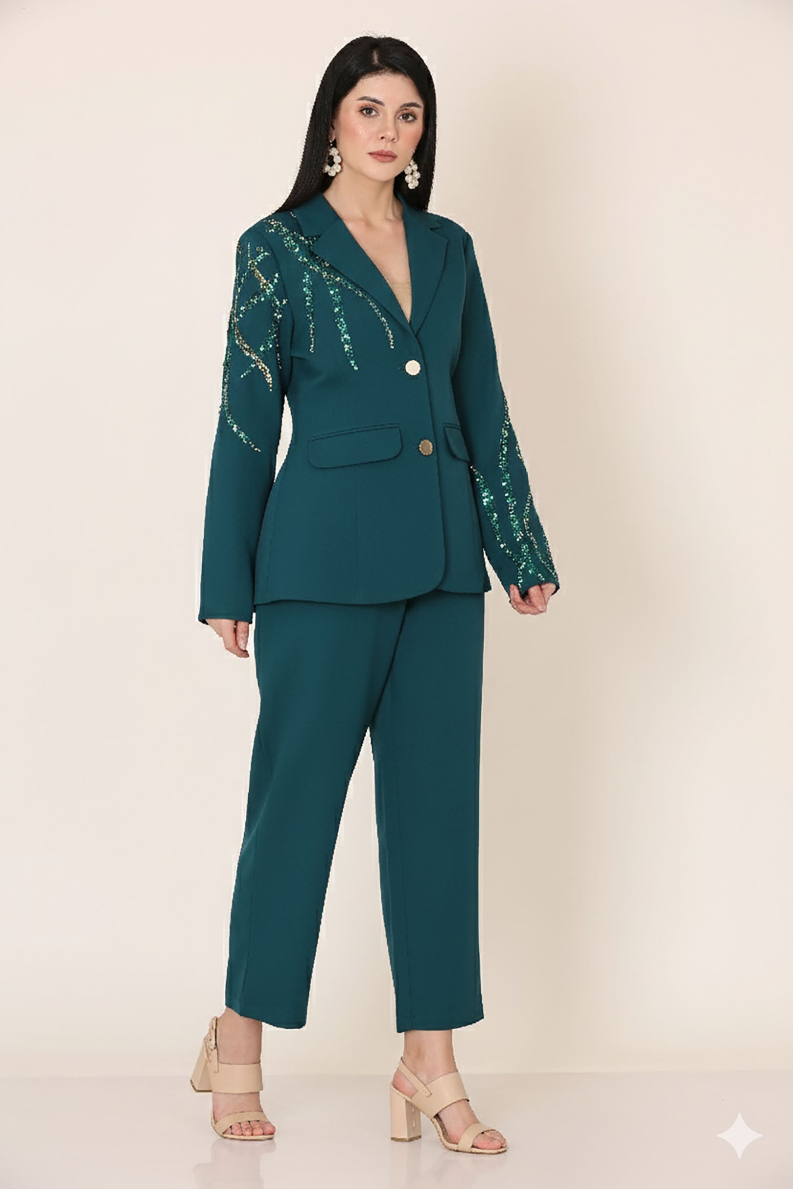 Bottle Green Fallon Pintuck Coat Set