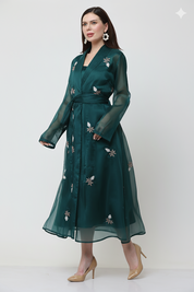 Teal Green Wrap Embellished Midi Dress