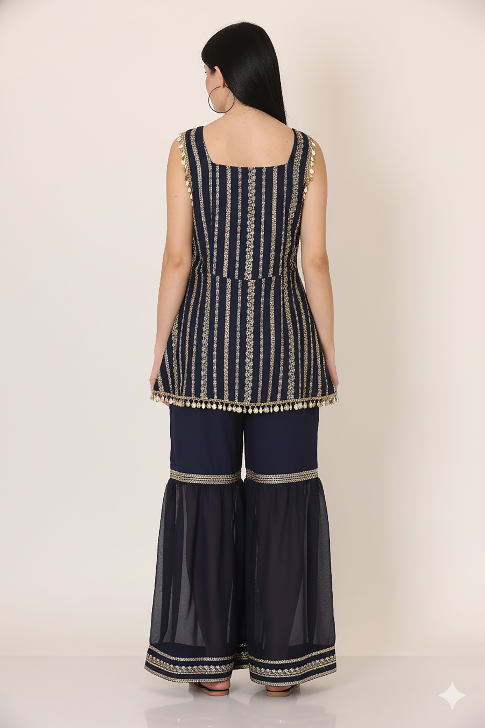 Navy Embellished Square Neck Co-ord Set