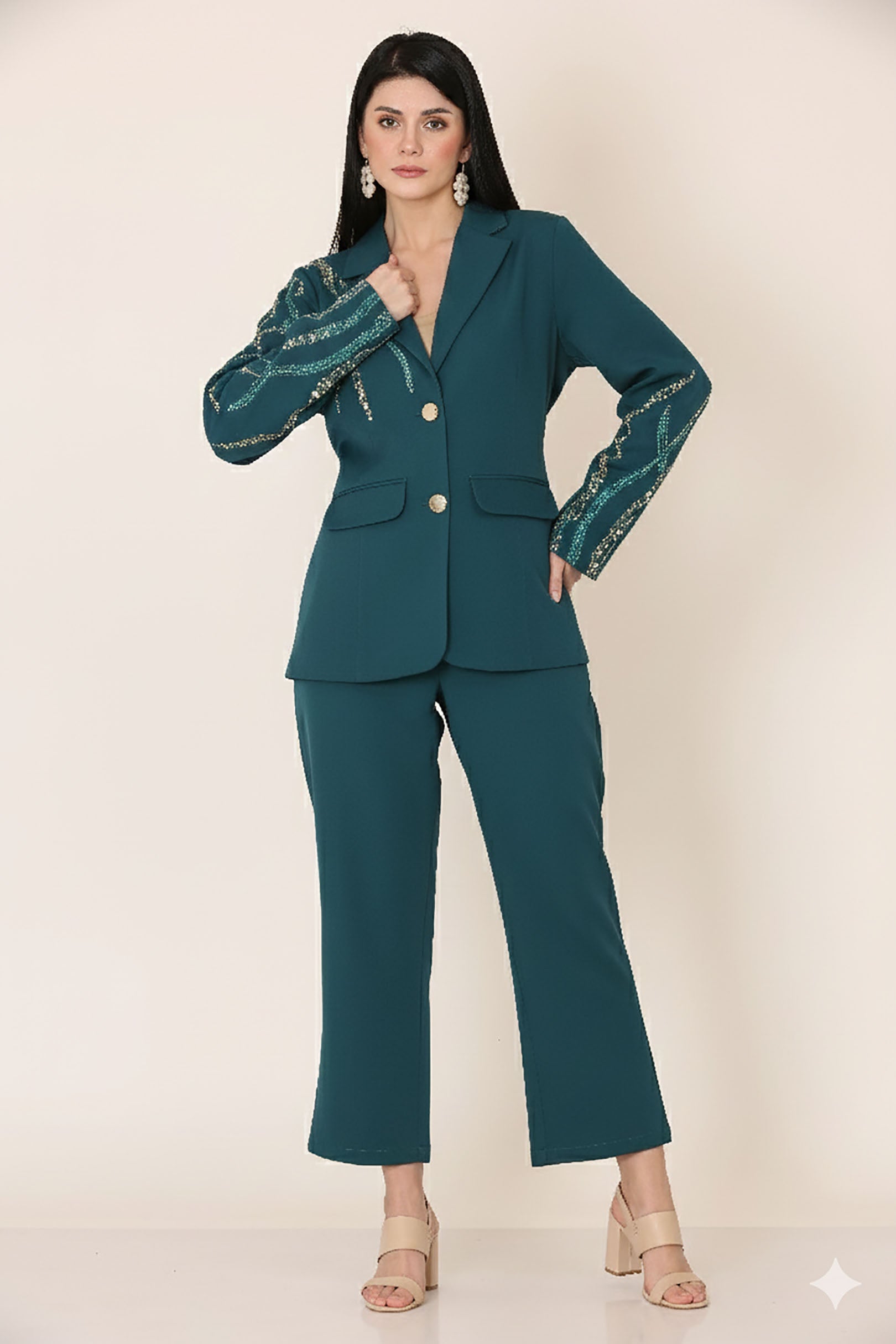 Bottle Green Fallon Pintuck Coat Set