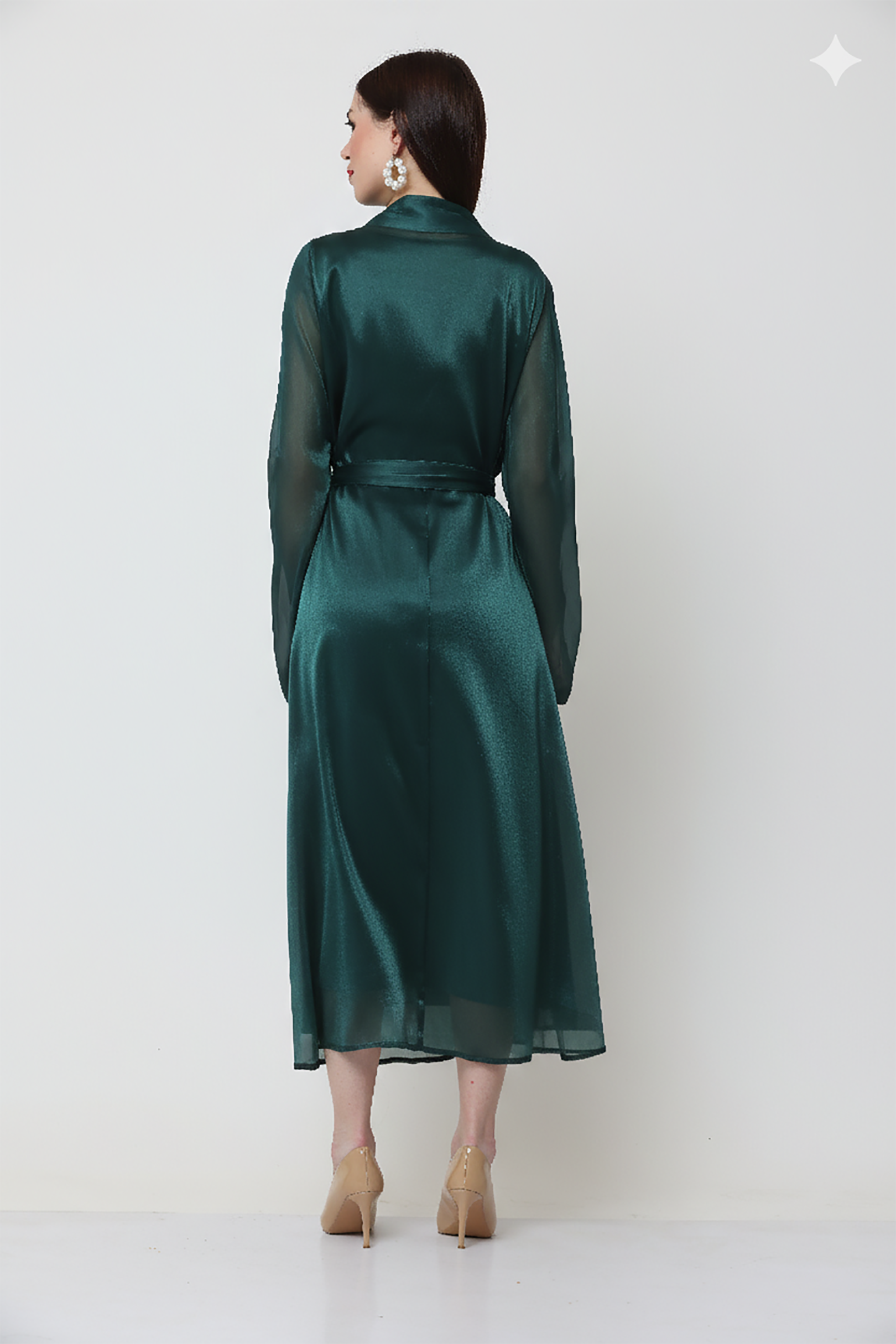 Teal Green Wrap Embellished Midi Dress