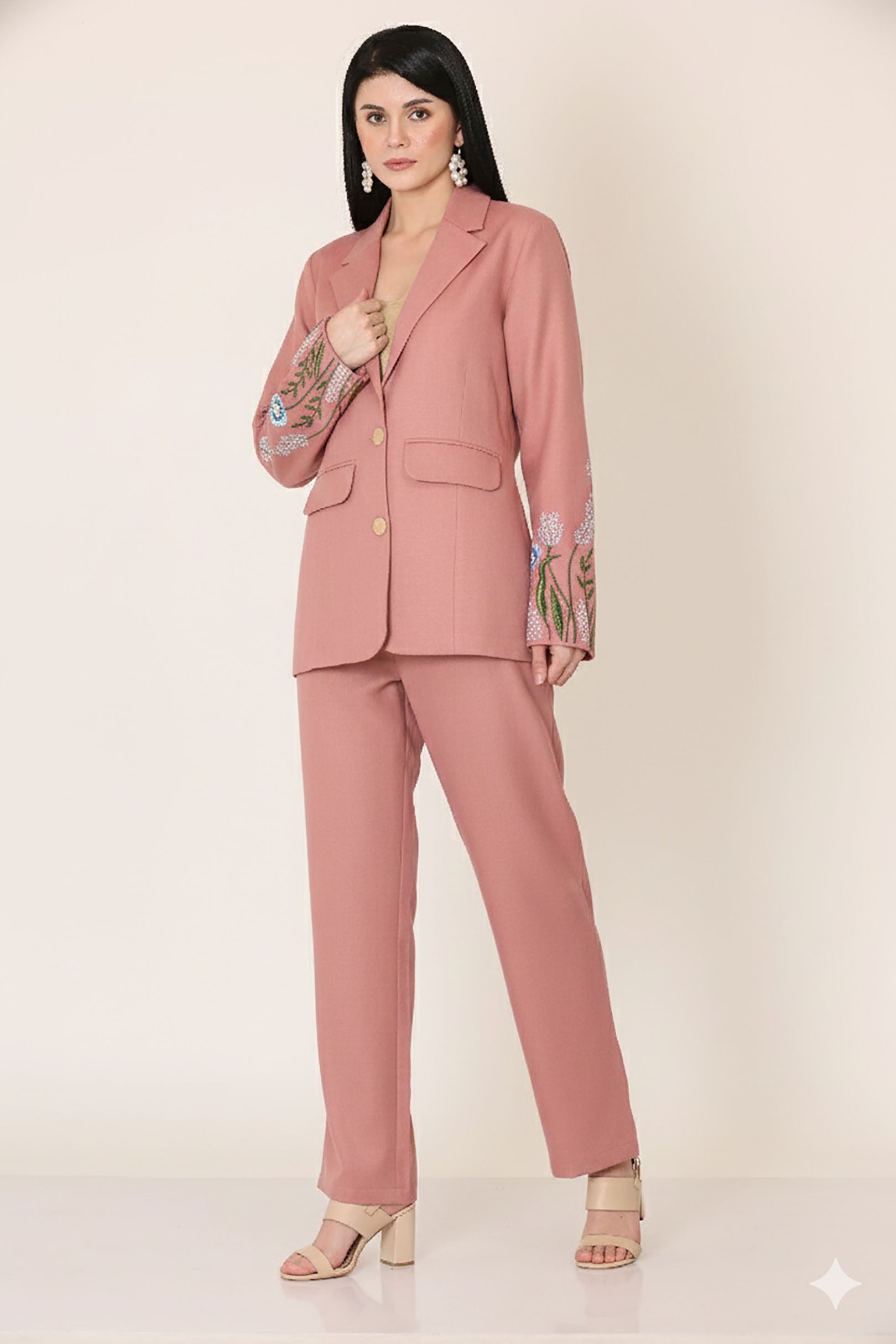 Dusty Pink Fallon Sleeve Coat with Pants