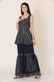 Navy Embellished Square Neck Co-ord Set