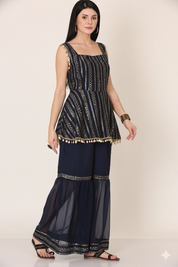 Navy Embellished Square Neck Co-ord Set