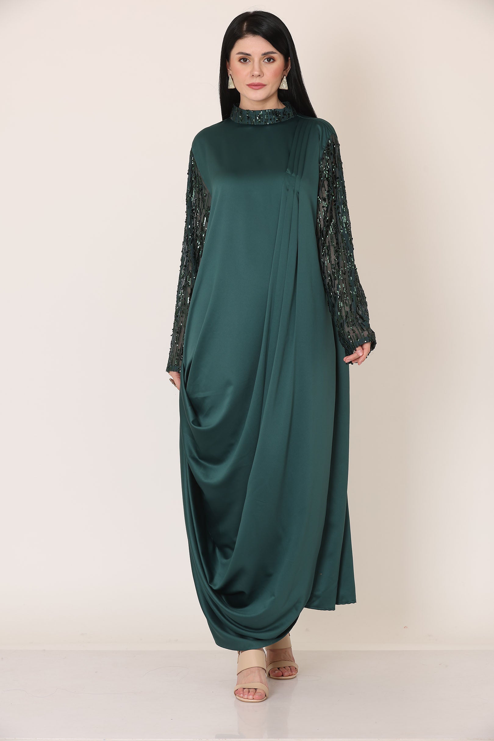 Bottle Green Turtle Neck Wrap Dress