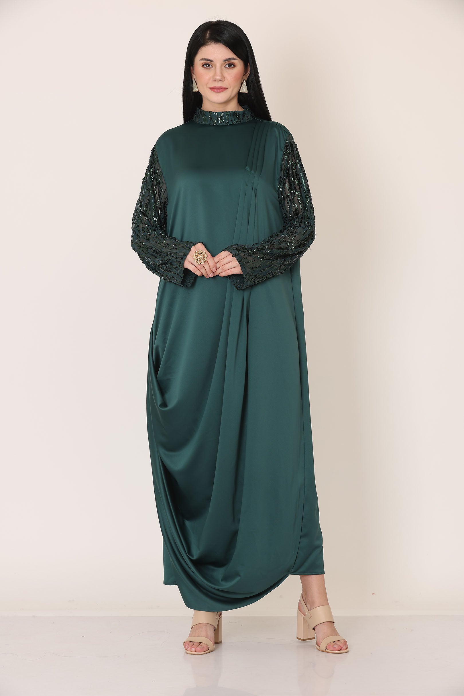 Bottle Green Turtle Neck Wrap Dress